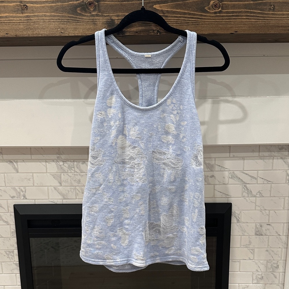 ALO Yoga Light Blue distressed racer back Tank Top 2 for $20 - Picture 2 of 7